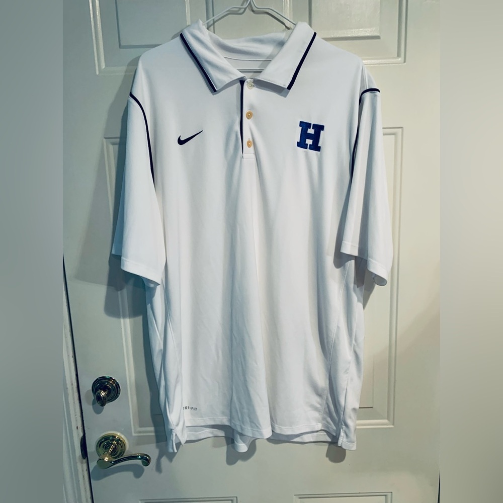 Nike Dri-Fit White/Black Short Sleeve Men's Polo XL w/ Blue Monogrammed H